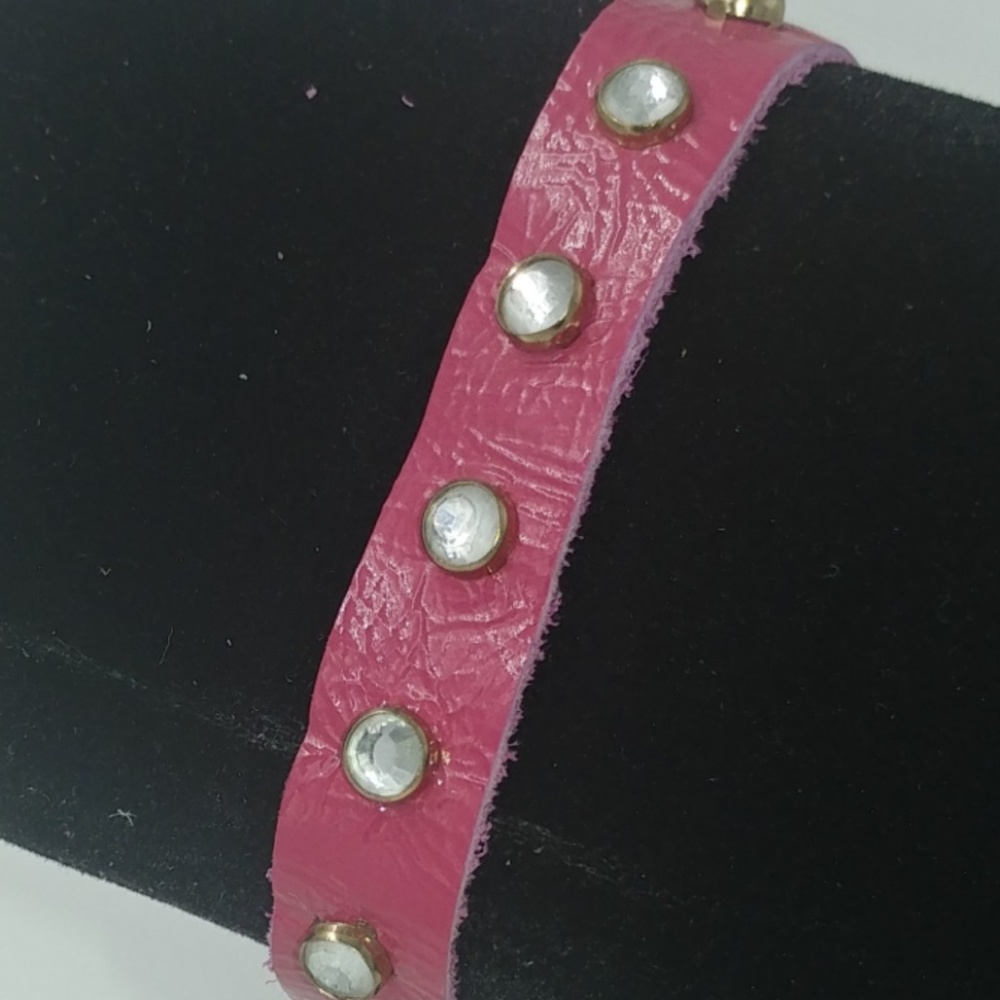 LAST ONE Dark Pink Leather and Gem Bracelet